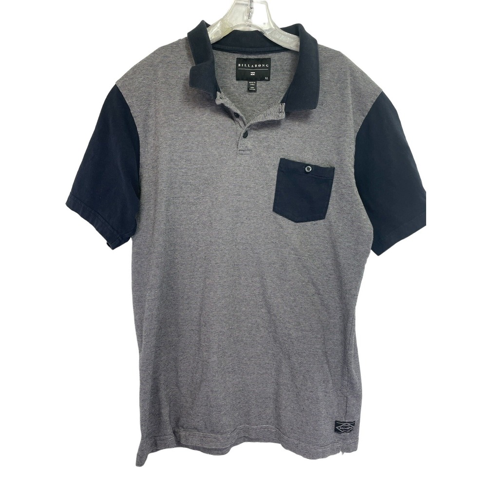Billabong Mens Sz XL Navy Blue/ White Striped‎ Cotton Polo Shirt (P35) EUC